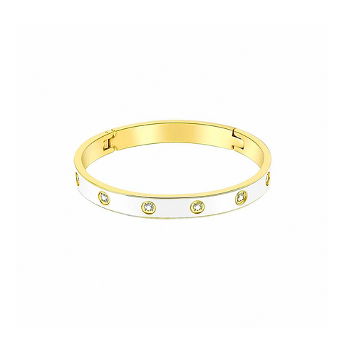 BG808EWG B.Tiff 8-Stone Bold White Enameled Gold Plated Stainless Steel Bangle Bracelet