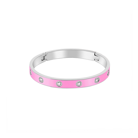 BG808EPW B.Tiff 8-Stone Bold Pink Enameled Stainless Steel Bangle Bracelet