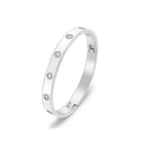 BG808EWW B.Tiff 8-Stone Bold White Enameled Stainless Steel Bangle Bracelet