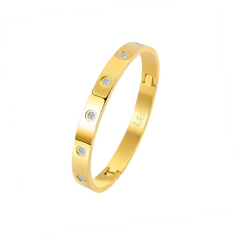 BG808GP B.Tiff 8-Stone Bold High Polish Gold Plated Stainless Steel Bangle Bracelet