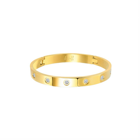 BG808GP B.Tiff 8-Stone Bold High Polish Gold Plated Stainless Steel Bangle Bracelet