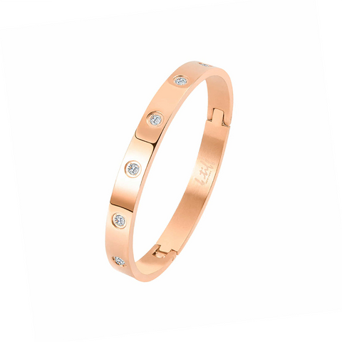 BG808RGP B.Tiff 8-Stone High Polish Bold Rose Gold Plated Stainless Steel Bangle Bracelet