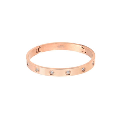 BG808RGP B.Tiff 8-Stone High Polish Bold Rose Gold Plated Stainless Steel Bangle Bracelet