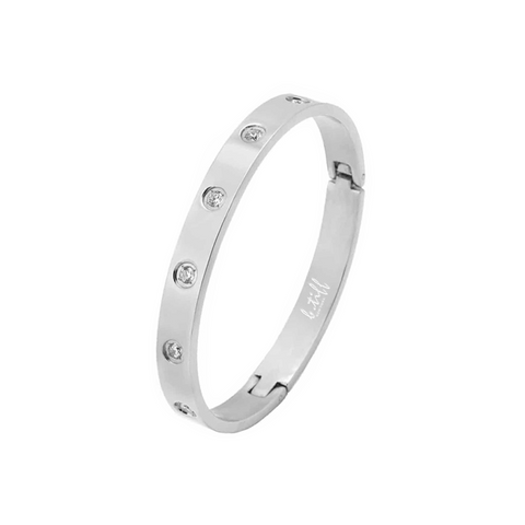 BG808W B.Tiff 8-Stone Bold Stainless Steel Bangle Bracelet