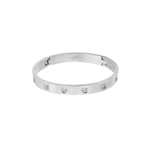 BG808WP B.Tiff 8-Stone Bold High Polish Stainless Steel Bangle Bracelet