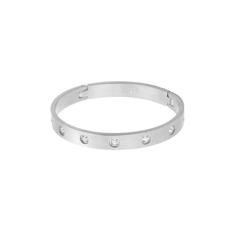 BG808W B.Tiff 8-Stone Bold Stainless Steel Bangle Bracelet