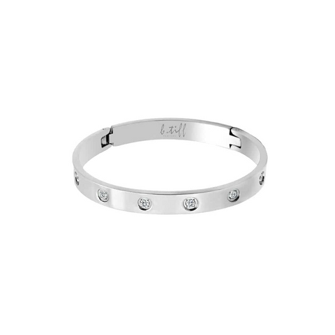 BG808W B.Tiff 8-Stone Bold Stainless Steel Bangle Bracelet