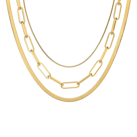 C004G B.Tiff 4mm Gold Plated Herringbone Stainless Steel Chain Necklace