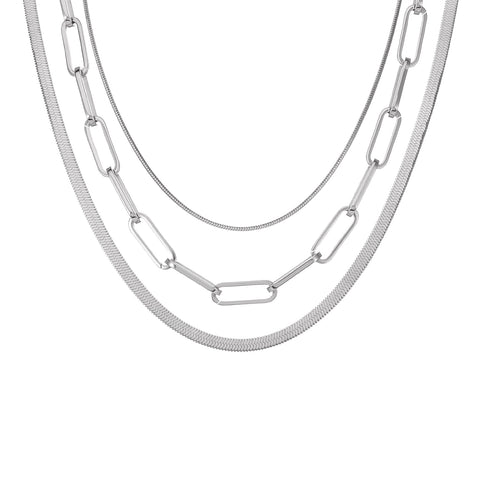 C001W B.Tiff Octagonal Herringbone Stainless Steel Chain Necklace