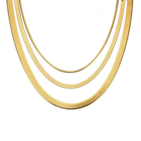 C002G B.Tiff 2mm Gold Plated Herringbone Stainless Steel Chain Necklace