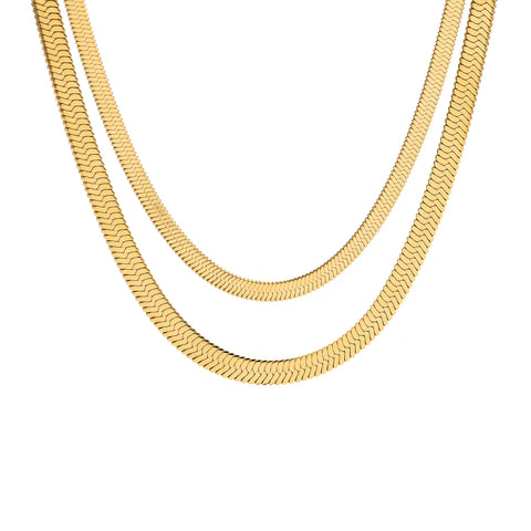 C006G B.Tiff Gold Plated Herringbone Stainless Steel Chain Necklace