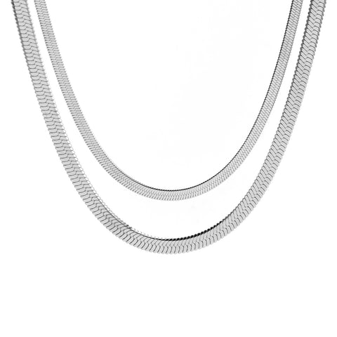C004W B.Tiff Thin Herringbone Stainless Steel Chain Necklace