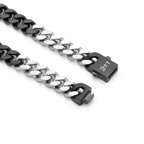C138BW B.Tiff 8mm 2 Tone Matte Black Anodized & High Polish Stainless Steel Flat Cuban Link Necklace