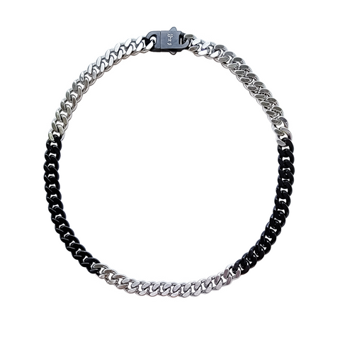 C138BW B.Tiff 8mm 2 Tone Matte Black Anodized & High Polish Stainless Steel Flat Cuban Link Necklace