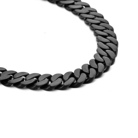 C160B B.Tiff 16m Black Anodized Flat Cuban Link Stainless Steel Necklace