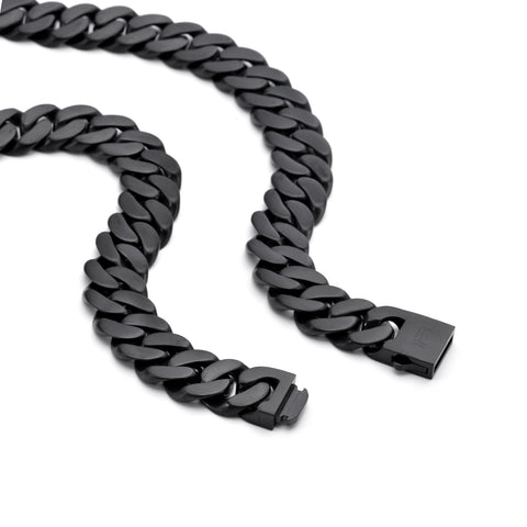C160B B.Tiff 16m Black Anodized Flat Cuban Link Stainless Steel Necklace