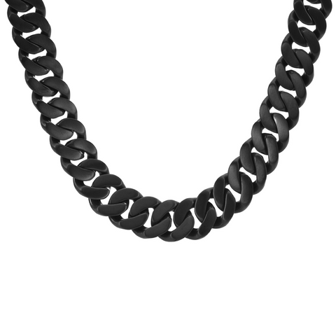C160B B.Tiff 16m Black Anodized Flat Cuban Link Stainless Steel Necklace
