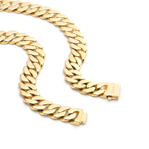 C160G B.Tiff 16mm Flat Cuban Link Gold Plated Stainless Steel Necklace