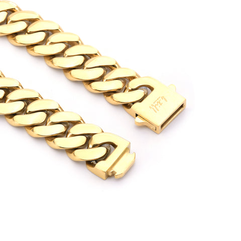 C160G B.Tiff 16mm Flat Cuban Link Gold Plated Stainless Steel Necklace