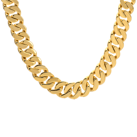 C160G B.Tiff 16mm Flat Cuban Link Gold Plated Stainless Steel Necklace