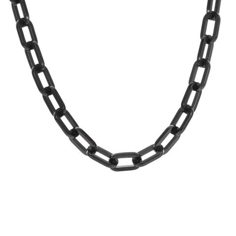 C200B B.Tiff Paperclip Anodizd Black Stainless Steel Chain Necklace