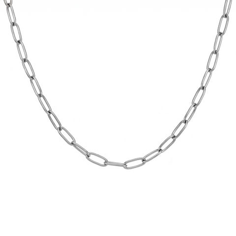 C400W B.Tiff Stainless Steel 2 Clasps Oval Paperclip Link Chain Necklace