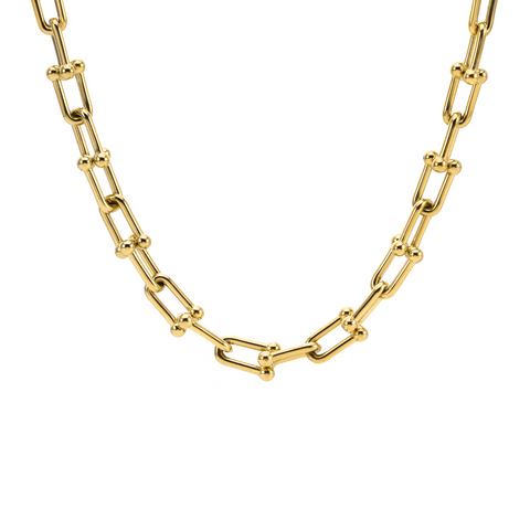 C525G B.Tiff 18K Gold Plated Horseshoe Link Stainless Steel Chain Necklace
