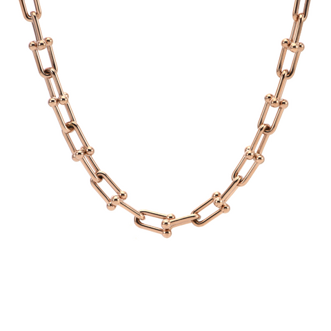 C525RG B.Tiff Rose Gold Plated Horseshoe Link Stainless Steel Chain Necklace
