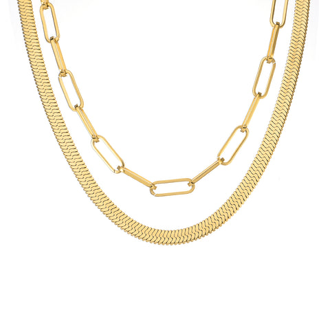 C006G B.Tiff 6mm Gold Plated Herringbone Stainless Steel Chain Necklace