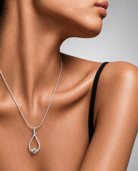 PT306W B.Tiff 1 ct Solitaire Pave Larme Stainless Steel Pendant Necklace