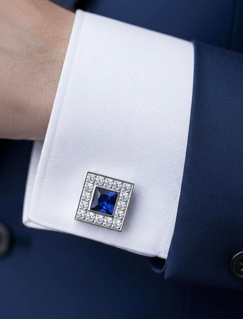 CF102W B.Tiff Pavé Blue Square Halo Cufflinks