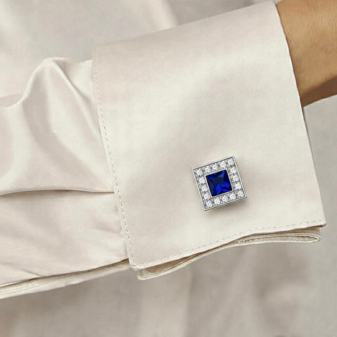 CF102W B.Tiff Pavé Blue Square Halo Cufflinks