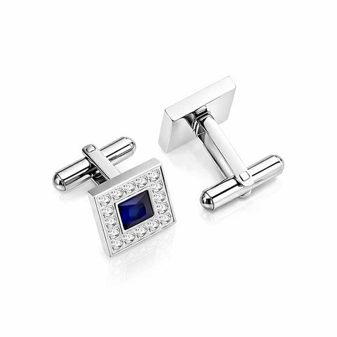 CF102W B.Tiff Pavé Blue Square Halo Cufflinks