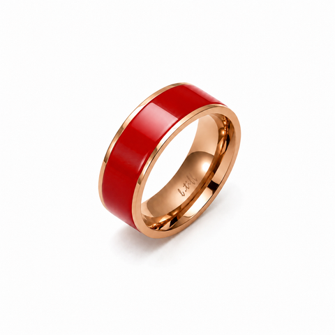 RG800RGR B.Tiff Rose Gold Plated Red Enamel Stainless Steel Ring