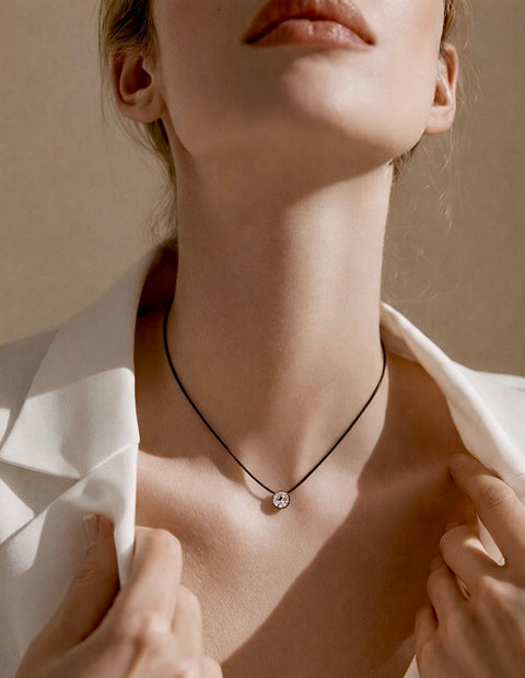 PT101B B.Tiff 1 ct Black Anodized Stainless Steel Solitaire Pendant Necklace