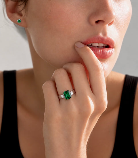 RG210GR B.Tiff 3 ct Green Emerald Cut Stainless Steel Engagement Ring