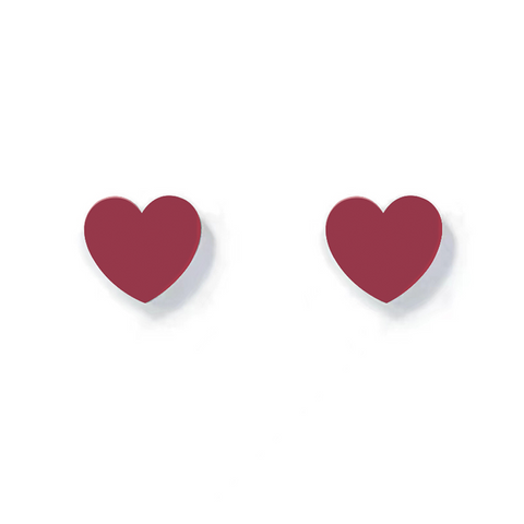 ER005R B.Tiff Burgundy High Polish Stainless Steel Heart Stud Earrings