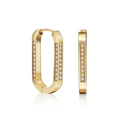 ER081G B.Tiff Gold Plated Pavé Padlock Hoop Earrings