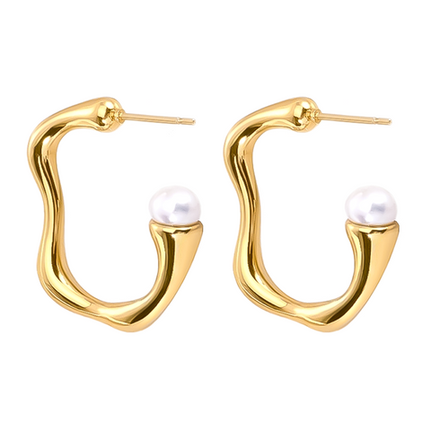 ER082GP B.Tiff High Polish Rivière Freshwater Pearl Gold Plated Stainless Steel Earrings