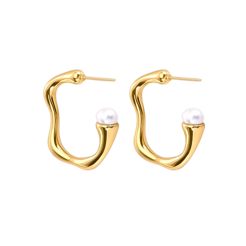ER082GP B.Tiff High Polish Rivière Freshwater Pearl Gold Plated Stainless Steel Earrings