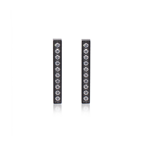 ER107B B.Tiff 18-Stone Short Bar Black Anodized Stainless Steel Earrings