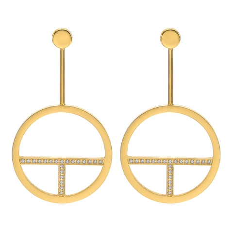 ER108G B.Tiff Logo T Bar Gold Plated Stainless Steel Earrings