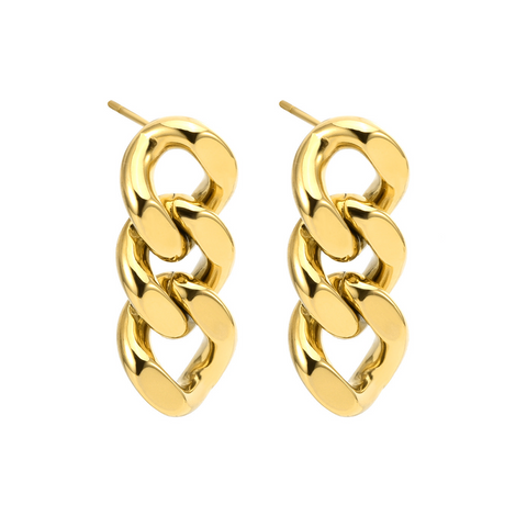 ER160G B.Tiff High Polish Gold Plated Cuban Link Stainless Steel Earrings