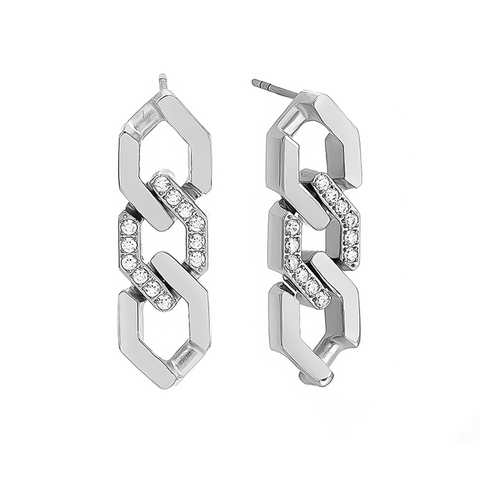 ER200W B.Tiff Pavé High Polish Flat Angular Cuban Link Stainless Steel Earrings