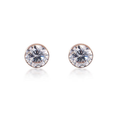 ER201RG B.Tiff 2 ct Solitaire Rose Gold Plated Stainless Steel Stud Earrings