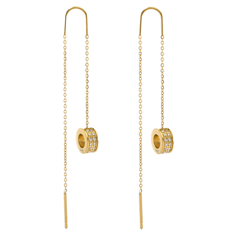 ER228G B.Tiff Thread Dangling Circle Gold Plated Stainless Steel Pave Earrings