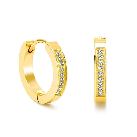 ER305G B.Tiff 5-Stone Pave Gold Plated Stainless Steel Hoop Earrings
