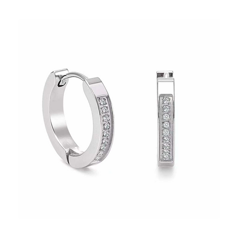 ER305W B.Tiff 18-Stone Pave Stainless Steel Hoop Earrings