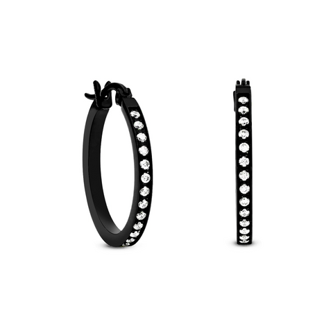 ER310B B.Tiff Pavé 28-Stone Classic Black Anodized Titanium Stainless Steel Small Hoop Earrings