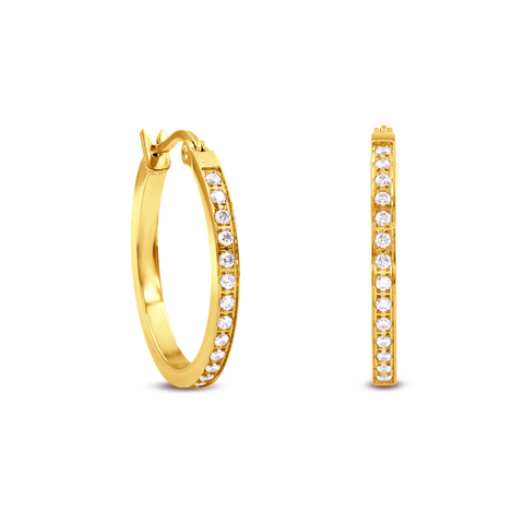 ER310G B.Tiff Pave 28-Stone Classic Gold Plated Stainless Steel Small Hoop Earrings